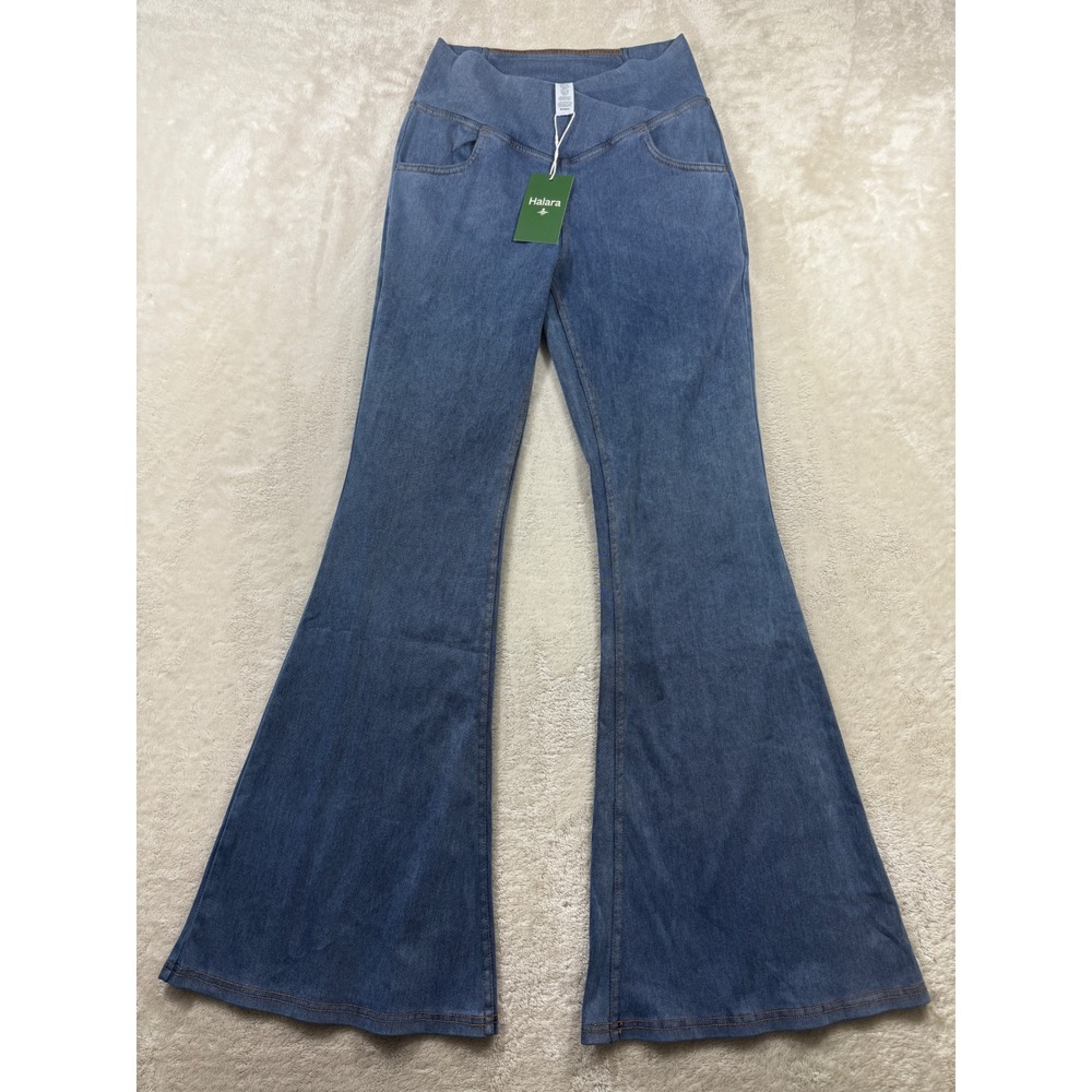 NWT Halara Womens High Waisted Flare Leg Blue Jeans S Regular Meas: 24x30.5